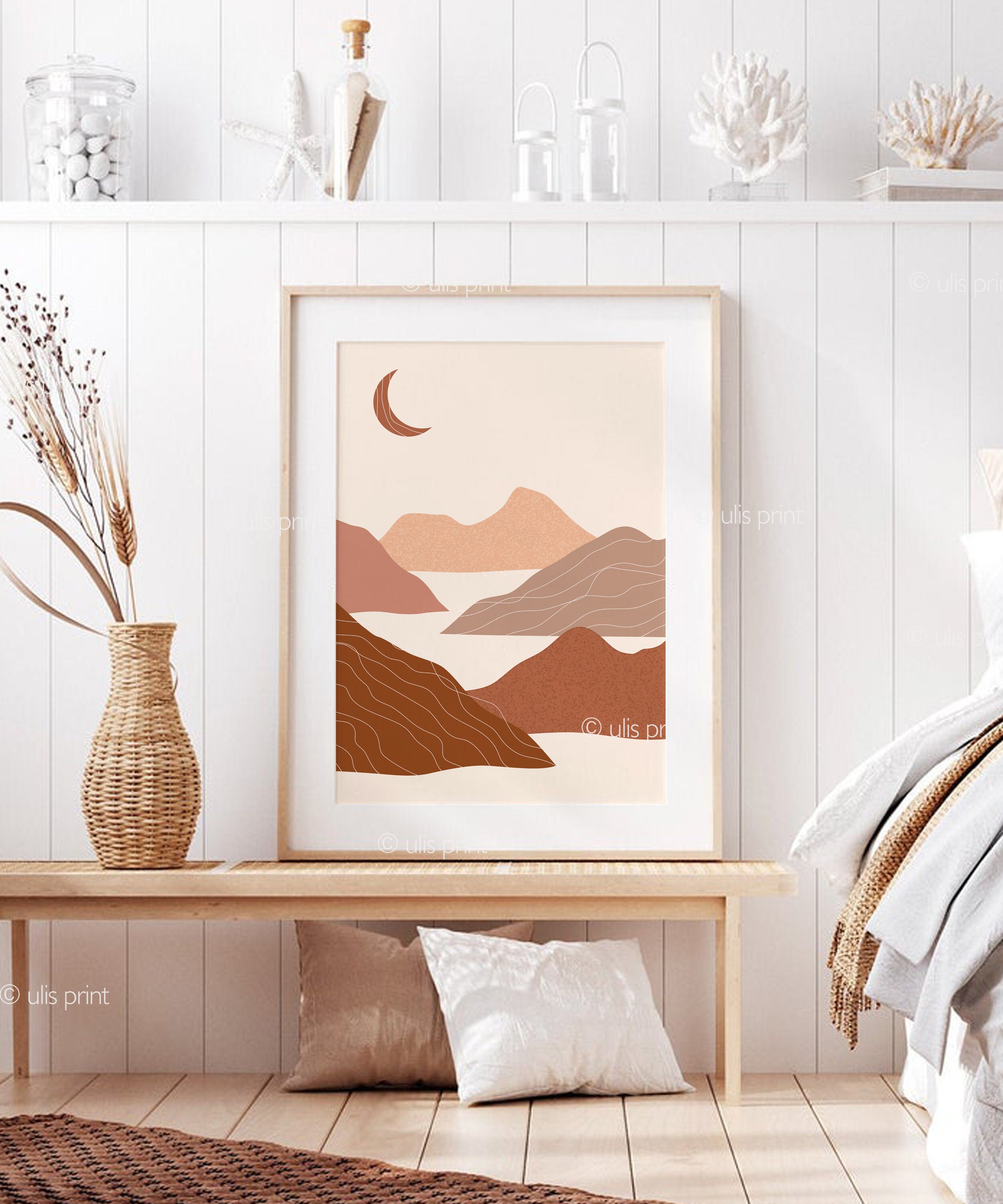 Moon Prints Boho Wall Decor Above Bed Wall Art Minimalist | Etsy