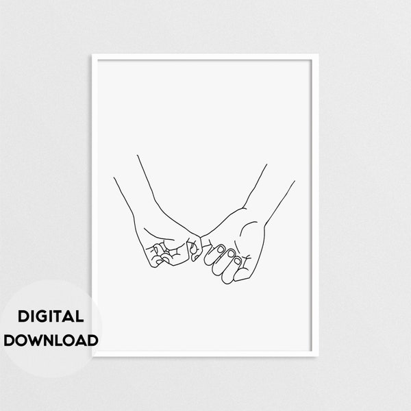 Pinky Swear Print, Couple Holding Hands Poster, Line Art, Illustration Art, Pinky Promise, Modern Minimalist, Sketch Art, Instant Download