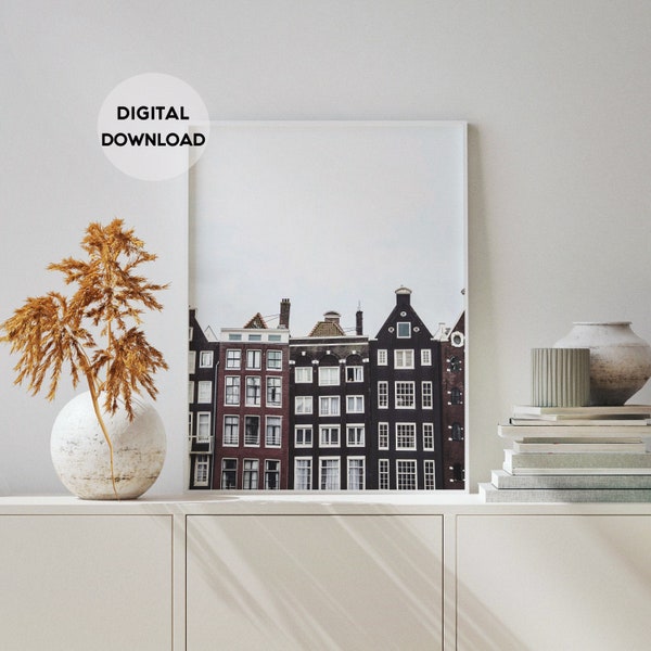 Dutch Houses Print, Amsterdam City Print, Amsterdam Photography, City Wall Art, Scandinavian Print, Minimalist Travel Photo, Printable Art