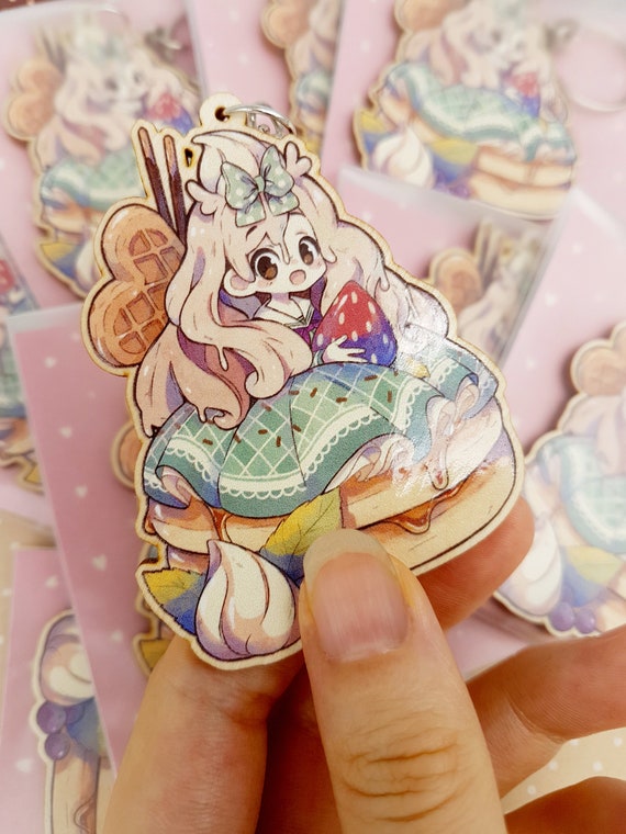 Cute Pancake Keychain Kawaii Anime Girl Keyring Magical Girl Etsy