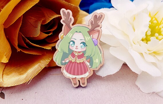 Cute Deer Pin Kawaii Manga Pins Fantasy Monster Girl Wooden Charm Chibi Lolita Yokai Pins Christmas Anime Gifts Mori Girl