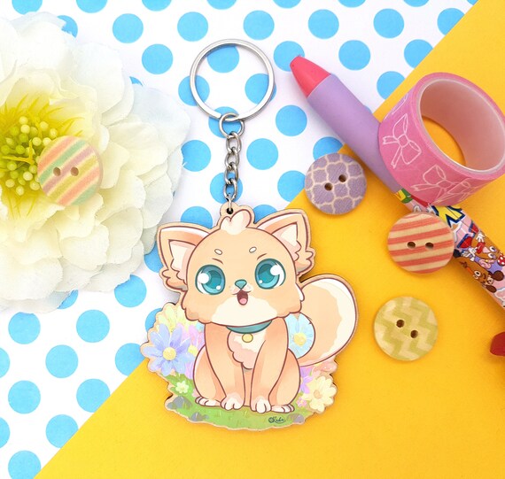 Cute Dog Keychain Kawaii Shiba Inu Wooden Charm Manga Chibi Dog Keyring Dog Lover Gift