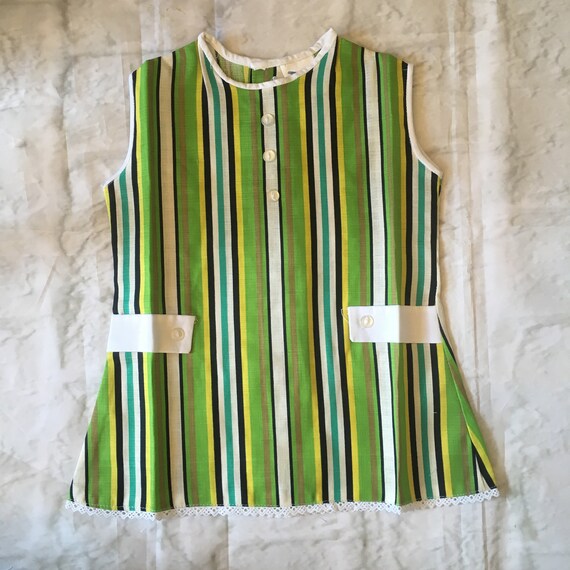 Vintage Retro Green Yellow White Stripe Smock Tuni