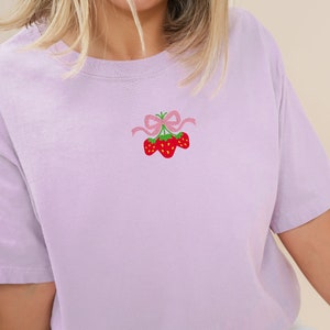 Strawberry TShirt embroidered strawberry tee shirt gifts for her Mother&#39;s Day gift Bridesmaid gift Comfort Colors Shirt