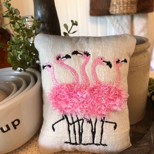 Tiered tray pillow flamingo kitchen decor farmhouse inspired embroidery