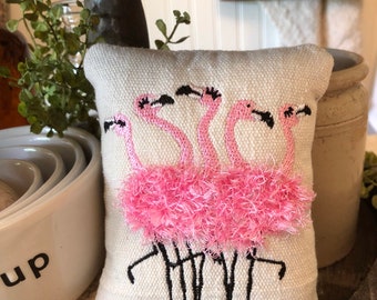 Tiered tray pillow flamingo kitchen decor farmhouse inspired embroidery