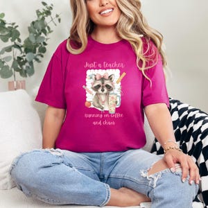 Cute Vintage Raccoon Teacher Tshirt, Coffee Tumbler, Just a Teacher Running on Coffee, Unisex Tee, Teacher Gift, Back to School Shirt