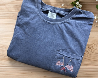Embroidered American Flag Comfort Colors T-shirt