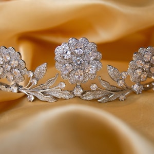 Full Size Strathmore Rose Royal Tiara - Royal Tiara Replica / Swarovski Crystal Wedding Crown, Floral Tiara Silver, Vintage Inspired Crown