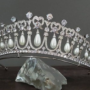 Bridal Tiara, Lover's Knot Royal Pearl Tiara,Royal Tiara Replica, Swarovski Crystal Tiara,Pearl  Tiara, Princess Diana Pearl Tiara