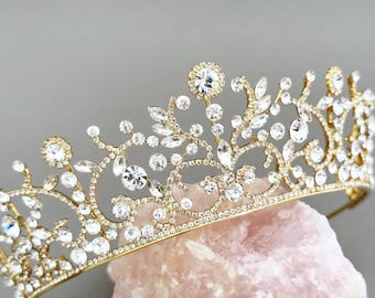 Gold Swarovski Crystal Bridal Tiara – Princess Olga Pale Gold Wedding Crown