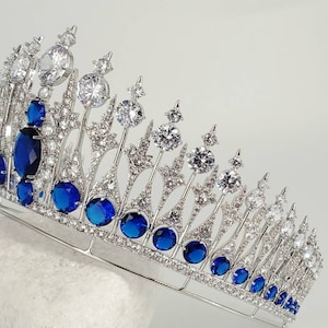 Holländische Sapphire Tiara, Königin Maxima Tiara, königliche Tiara, etwas Blaues, blaues Braut Kopfschmuck, Vintage Tiara, Hochzeitskrone Silber, Tiara