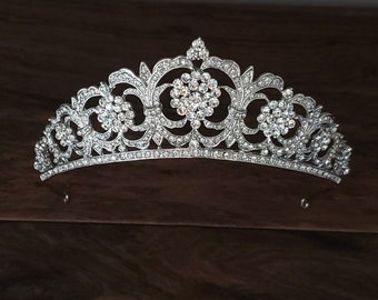 Edwardian Floral Swarovski Crystal Wedding Tiara, Bridal Headpiece