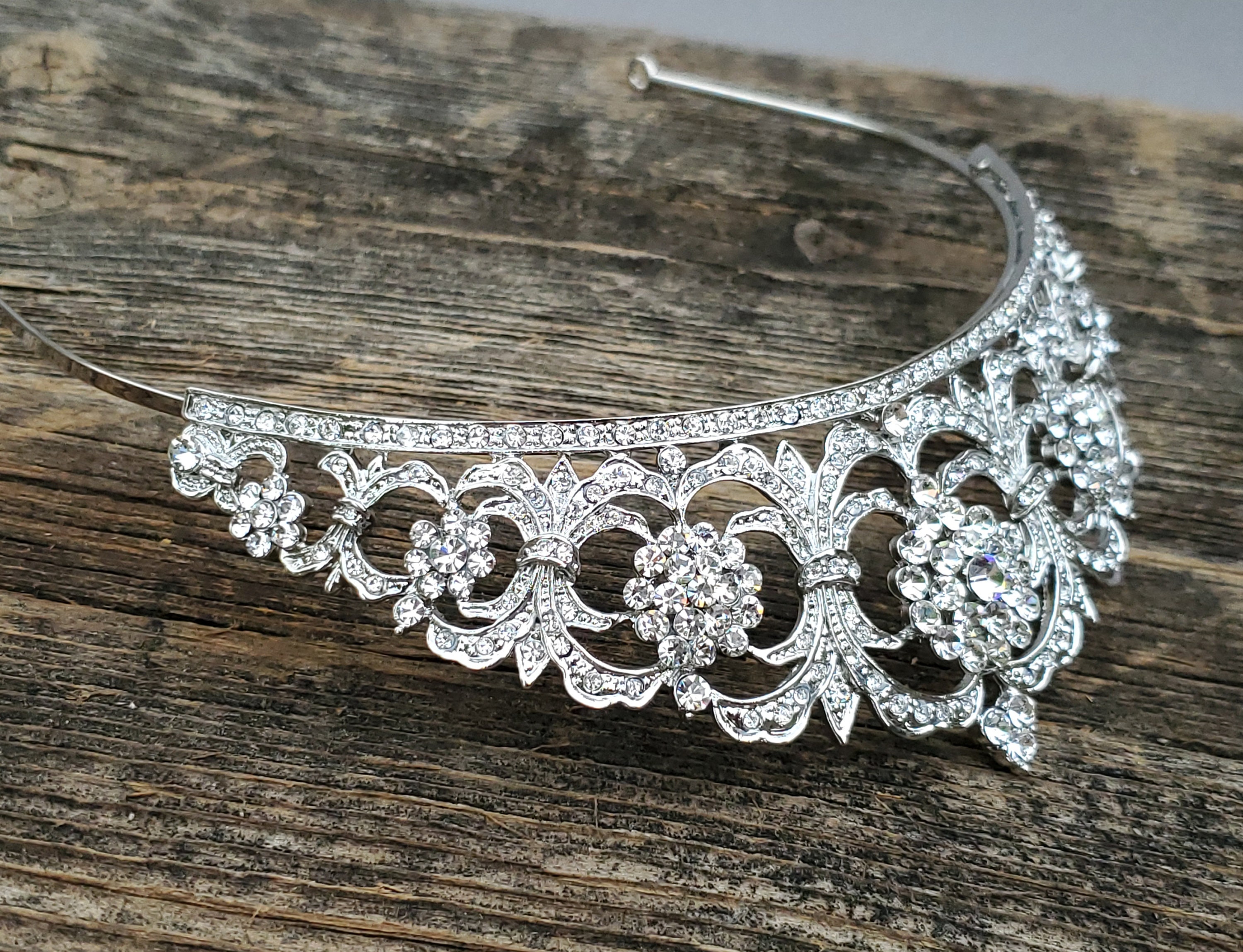 Edwardian Floral Swarovski Crystal Wedding Tiara, Bridal  display picture 1
