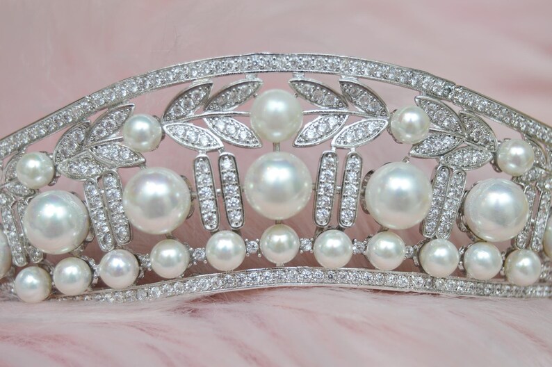 Pearl Tiara Kokoshnik Tiara Crystal Wedding Headpiece Pearl Etsy