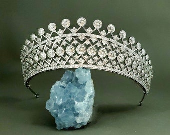 CZ Crystal Bridal Tiara, White Gold Wedding Headpiece