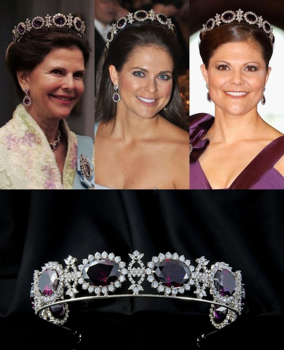 Royal Swedish Amethyst Parure Tiara and Earrings, Royal Tiara Replica ...