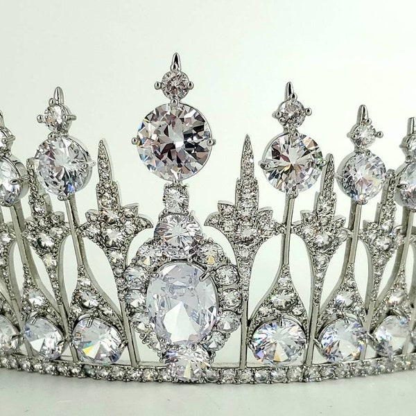 Swarovski Crystal Bridal Tiara, Large Royal Tiara, Dutch Sapphire and Diamond Tiara Replica, Winter Queen Wedding Crown, Fairytale Tiara