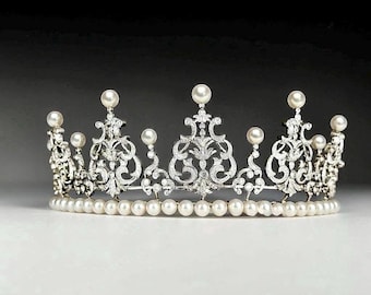 Kent Festoon Tiara Replica , Royal Inspired Pearl Crown , Elegant Silver CZ Bridal Headpiece