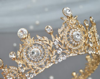 Gold Swarovski Crown, Royal Wedding Crown Tiara, Swarovski crystal bridal headpiece, Gold Crown Bridal Tiara, Queens Crown, Reign crown