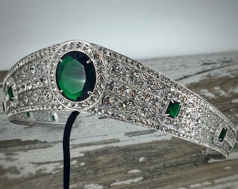 Princess Eugenie Swarovski Crystal & Emerald Green Zirconia Tiara, Princess Eugenie Crown , Royal Wedding Tiara , Emerald Green Tiara