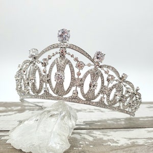 Réplica de tiara Vasa, tiara nupcial de plata con cristales Swarovski, princesa heredera Marta de Noruega, travesía del Atlántico, tiara de diamantes art déco real
