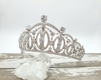 Vasa Tiara Replica,  Silver Bridal Tiara with Swarovski, Crown Princess Martha of Norway,  Royal Art Deco Diamond Tiara, 1920s CZ Headpiece