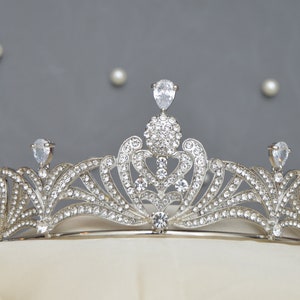 Stunning Art Deco Halcyon Bridal Tiara – Antique Replica / Crystal Silver Headpiece, Bridal Crown, Deco Bride Wedding Crown, Crystal Diadem