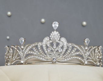 Stunning Art Deco Halcyon Bridal Tiara – Vintage Replica / Crystal Silver Headpiece, Bridal Crown, Deco Bride Wedding Crown, Crystal Diadem