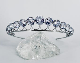 Queen Maxima’s Diamond Tiara & Earrings Set - Dutch Royal Diamond Bandeaux Replica, Gold or Silver CZ WeddingCrown, Wedding Earrings