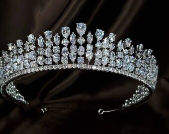 Crystal Bridal Tiara, CZ Silver Full Tiara, Wedding Crown, Crystal Bridal Bandeau Tiara