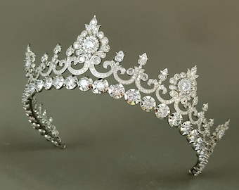 Anglesley Tiara – Elegant Silver Wedding Crown / Historic Replica Swarovski Crystal Crown,  Vintage-inspired Bridal Headpiece