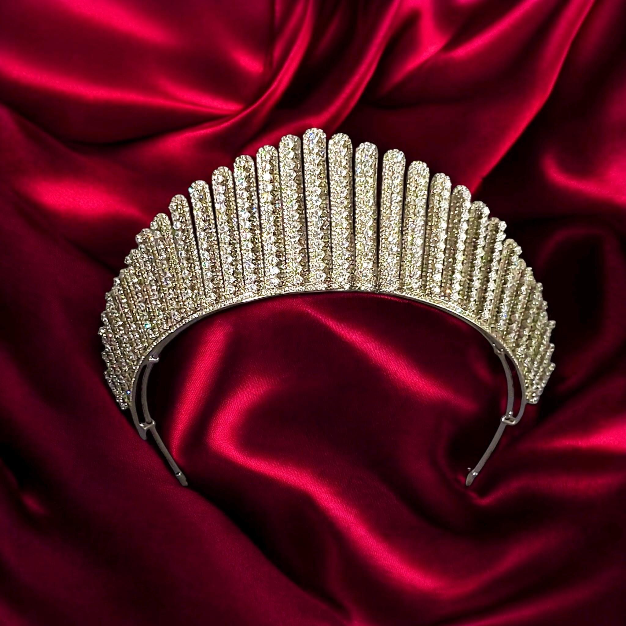 Full Size Queen Alexandra's Diamond Kokoshnik Tiara Replica - Edwardian Inspired Silver CZ Crown, Queen Elizabeth II Diadem,  Anatasia Crown