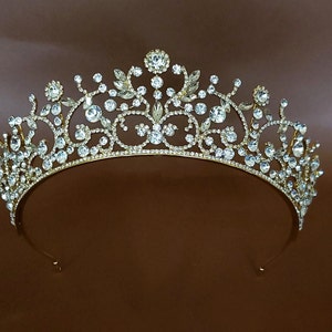 Gold Swarovski Crystal Tiara, Royal Tiara Replica, Vintage Inspired, Crystal Bridal Tiara, Fairytale Princess Wedding, Romantic Tiara, Crown