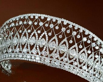 Tiara, Russian Diamond Kokoshnik Replica, Art Deco Halo Tiara, Vintage-inspired Bridal Tiara,  Royal Wedding Crown, Crystal CZ Tiara