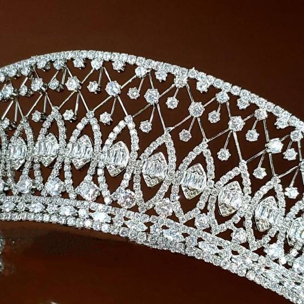 Tiara, Russian Diamond Kokoshnik Replica, Art Deco Halo Tiara, Vintage-inspired Bridal Tiara,  Royal Wedding Crown, Crystal CZ Tiara