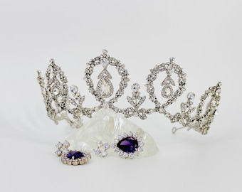 Connaught Tiara of Sweden Replica Crown & Earrings Set – Royal Amethyst Jewelry, Swedish Tiara and Amethyst Parure Earrings Reproduction