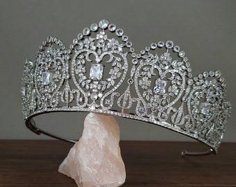 Diamond Floral Tiara Replica, Luxury CZ Laurel Wreath Tiara,Foliate and Garland Bridal Crown, Belle Epoque