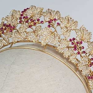 Bridal, Floral Danish Royal Ruby Parure Tiara Replica –Berries Leaves / Fall Winter Wedding Bridal Crown Ruby Swarovski Crystal Headpiece