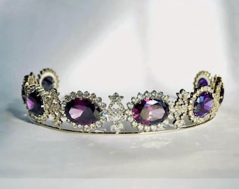 Swedish Amethyst Parure Tiara & Earrings Set, Purple CZ Royal Replica