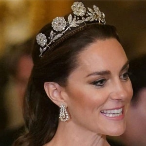 Full Size Strathmore Rose Tiara - Royal Crown Inspired /1920 Royal Wedding Headpiece Swarovski Crystals Floral Hair Piece, Princess Kate