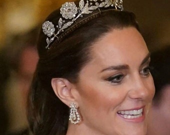 Full Size Strathmore Rose Tiara - Royal Crown Inspired /1920 Royal Wedding Headpiece Swarovski Crystals Floral Hair Piece, Princess Kate