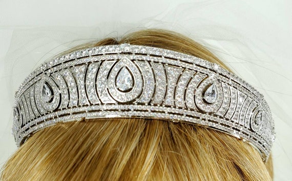 Crystal Bridal Crown, Silver Wedding Tiara, Vintage Russian  display picture 3