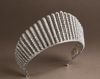 Full Size Queen Alexandra's Diamond Kokoshnik Tiara Replica - Edwardian Inspired Silver CZ Crown, Queen Elizabeth II Diadem,  Anatasia Crown