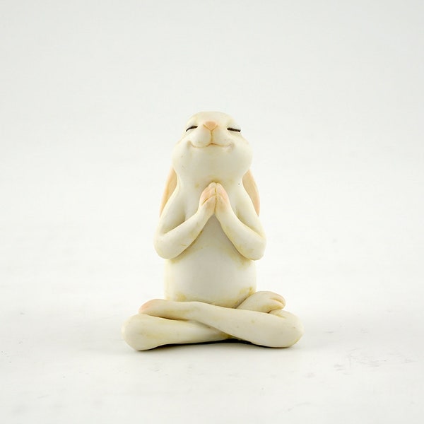 Miniature Bunny Meditating in Lotus Position - Zen - Seated White Rabbit