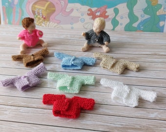 Dolls House 1:12 scale Hand knitted Two miniature baby dolls cardigans/jackets