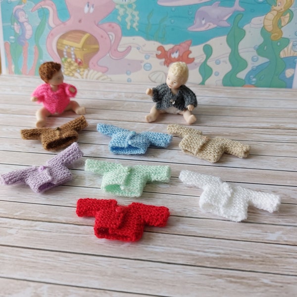 Dolls House 1:12 scale Hand knitted Two miniature baby dolls cardigans/jackets