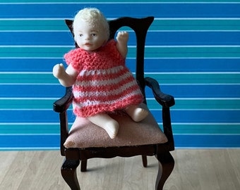 1/12 Hand Knitted sweet Baby Pink and white  dress