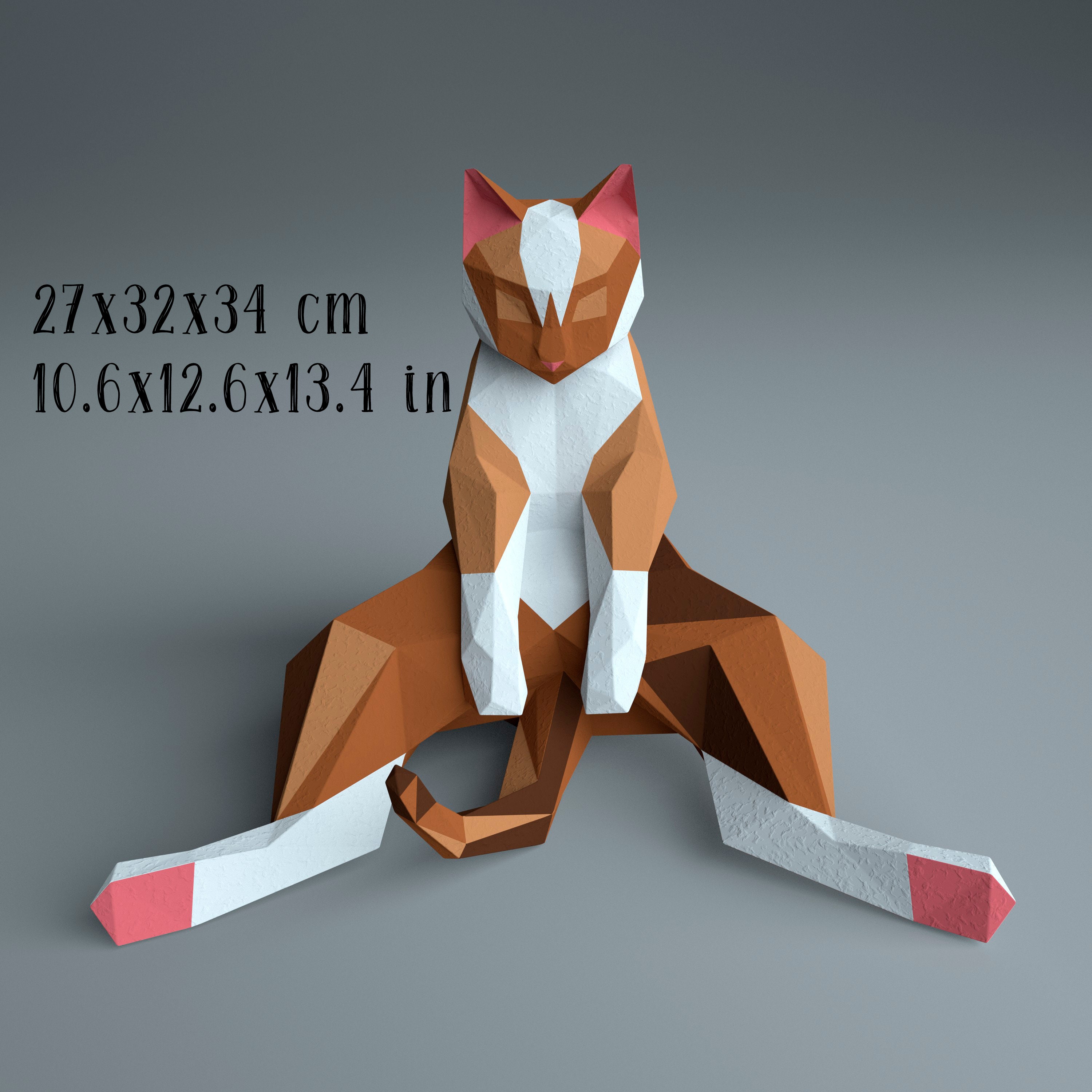 Low Poly Sitting Cat DIY Real Size 3d Paper Sculpture Pdf - Etsy