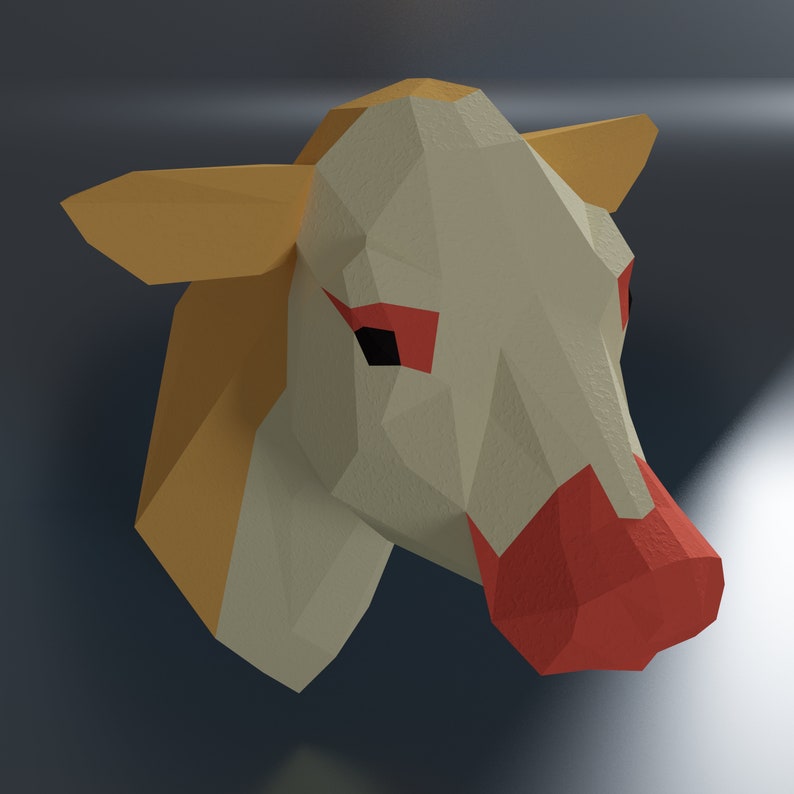 Low poly Cow head DIY big paper sculpture pdf download 3d Etsy